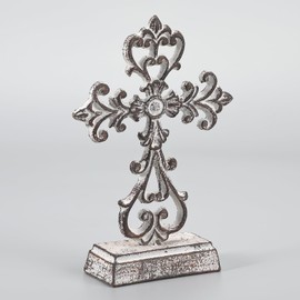 Retrome Metal Cross Stand Tabletop for Home Decor, 10.6" H for Standing Cross with Stand, Rustic Finish
