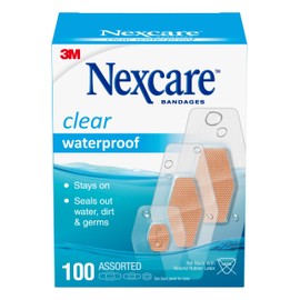 Nexcare Waterproof Clear Bandages, Covers And Protects, 360 Degree Seal Around The Pad Offers Exceptional Protection Against Water, Dirt, And Germs, Assorted Sizes, 100 Count