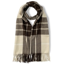 Vita Natur Cashmere Touch Scarf, Stole, Women's, Men's, Unisex, Anti-Static Treatment, Large, Plain, Checkered, Hand Washable, 78.7 x 27.6 inches (200 x 70 cm), All 11 Patterns, beige/brown