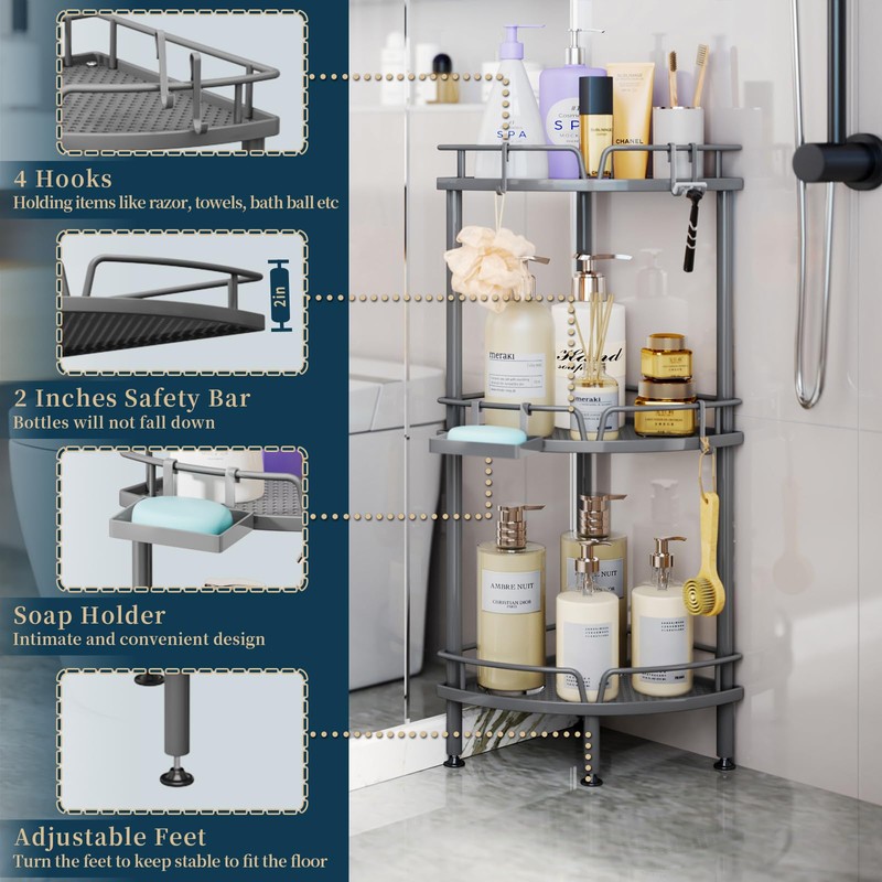 Consumest Corner Shower Caddy Stand - 3 Tier Shower Organizer