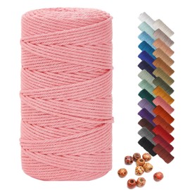 Macrame Cord 2mm x 220 Yards Salmon Pink,Natural Cotton Macrame Rope 4 Strands Twisted for Wall Hanging, 2mm Cotton Twine for Crafts,Bakers, Gift Wrapping