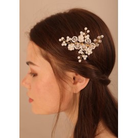 Deniferymakeup Flower Bridal Hair Comb Pearl Bride Hair Side Comb Sparkly Crystal Hair Accessories for Women and Girls