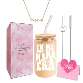 DAMCONME Gifts for Mom,IN MY MAMA ERA Gifts Set – Mothers Day Gift for Mama, New Mom, First-Time Mother,Pregnant Mommy，Expecting Woman – 16oz Glass Cup, Necklace, Gift Box