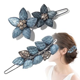 2 Pcs Fashion Hair Clips Rhinestones Hair Barrettes Retro Hairpin Flowers and Leaves Shape Hair Accessories for Women Gift
