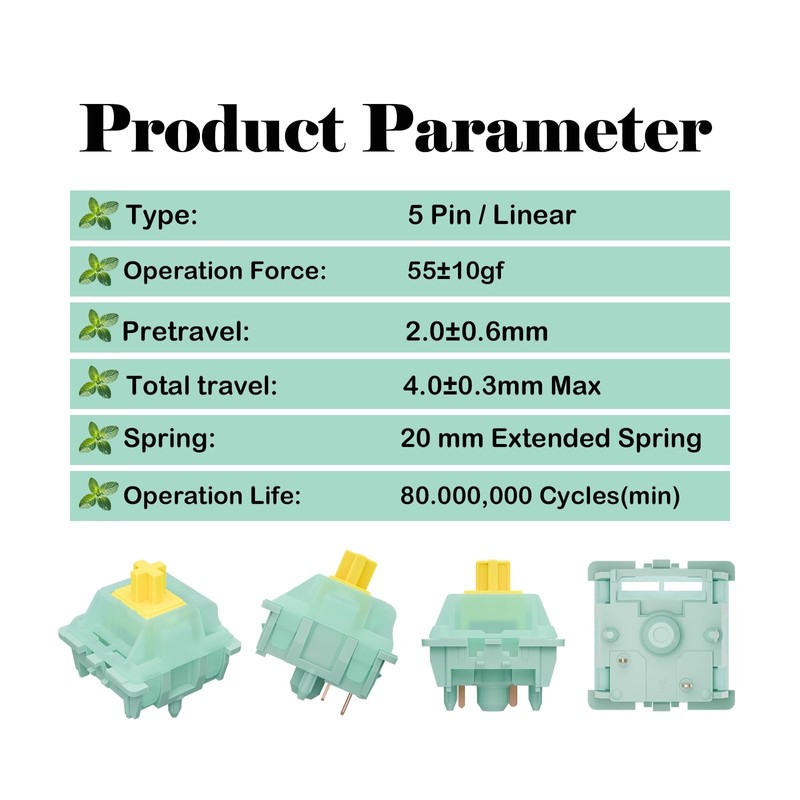 Gateron Jade Yellow Pro Open V3 Linear Keyboard Switch,5-Pin 55gf