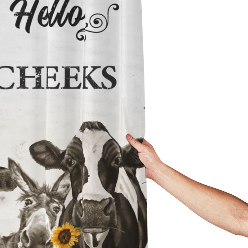 Farmhouse Animal Shower Curtain Black and White Country Cow Donkey