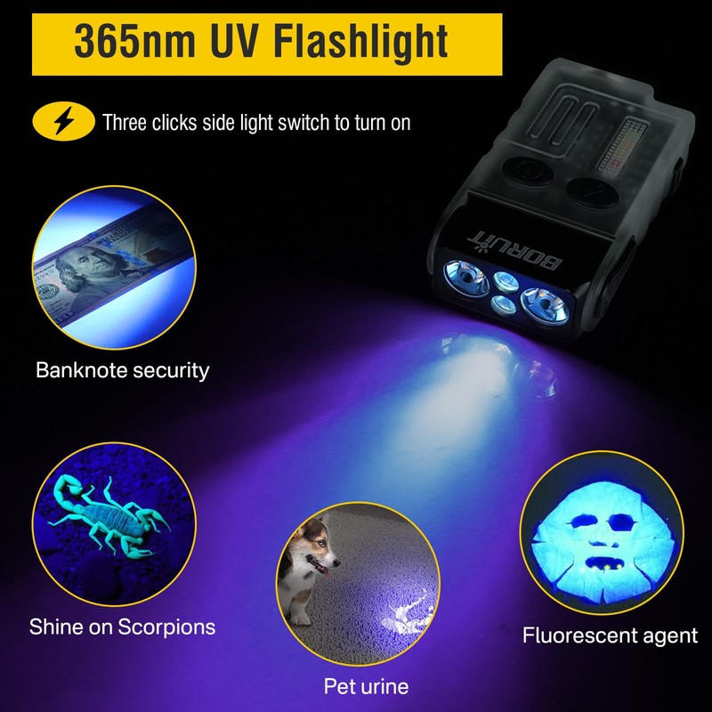 Boruit V20 Small Powerful Flashlight Super Bright with 365nm UV,