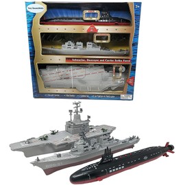 Toy Aircraft Carrier Submarine Battleship Destroyer Combo and 8 Mini Fighter Jet