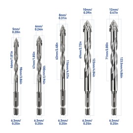 Four-Flute Sawtooth Eccentric Drill Bit, Multifunction Drill Bit Set High Hardness Skewed Head Eccentric Drill (Silver,10PC: 5/5/6/6/6/6/8/8/10/12MM)