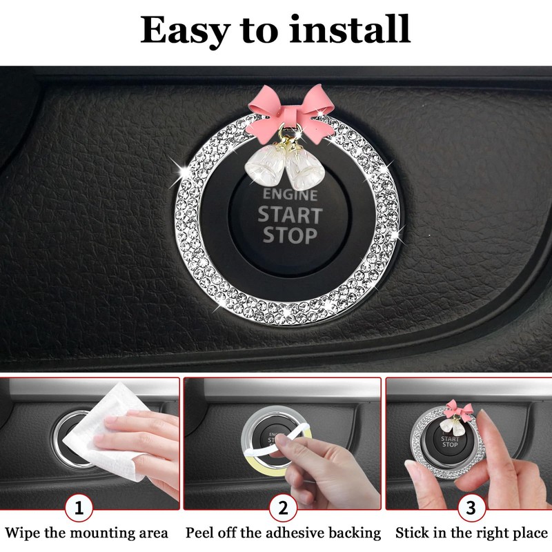 Hovom Cute Bow Bling Car Push Start Button Decoration Ring,