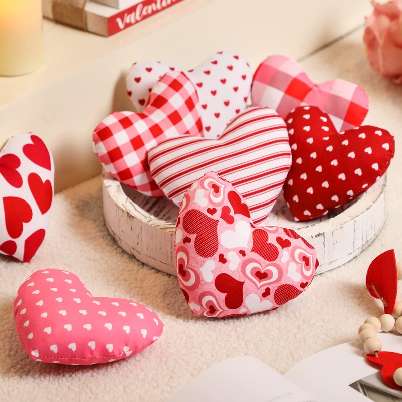 Valentine’s Day Stuffed Fabric Heart, 8 Pieces Heart Shaped Ornaments,