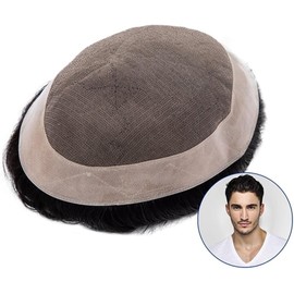 Pelucas masculinas de tupé, sistema de reemplazo de cabello humano natural, peluca postiza for hombre(7"x9")