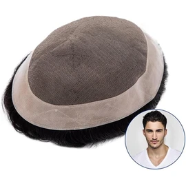 Pelucas masculinas de tupé, sistema de reemplazo de cabello humano natural, peluca postiza for hombre(7"x9")