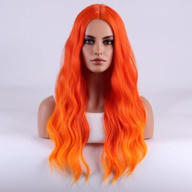 PATTNIUM Orange Ombre Wig Flame Fire Wig Long Curly Wavy Ombre Orange Wig for Women Girls Synthetic Heat Resistant Wig with Wig Cap