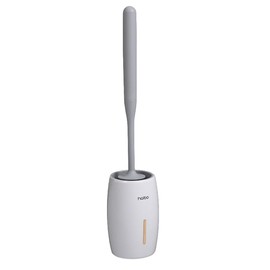 Modern Toilet Brush with Rounded Design, Wall-Mounted Toilet Brush with Soft and Durable bristles for Bathroom Cleaning, Wall-Mounted or Standing (White Grey)