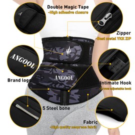 ANGOOL Neopren Waist Trainer For Women,Workout Plus Size Trimmer Belt Sauna Sweat Corset Cincher With Zipper 2XL Camo
