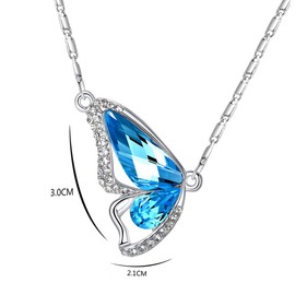 Lumanuby Butterfly Pendant Necklace Wings Of Love For Women Girls Beautiful Aquamarine Crystals The For Your Love (Blue)