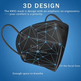 Hotodeal KN95 Face Mask 120 PCs, Black KN95 Mask, 5 Layers Cup Dust Mask, for Men, Women, Healthcare Worker, Essential Workers