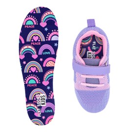 FLAT SOCKS Kids No Show Socks, Sockless Liner, No Slipping, No Stinking, Washable Barefoot Shoe Insert, Multi-Colored Patterns, Rainbow Explosion