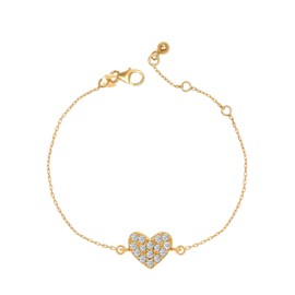 Charmsy 925 Sterling Silver CZ Heart Bracelet for Women | Women's 14K Gold-Plated Zirconia Love Heart Link Bracelet Jewelry | Adjustable Link Bracelets 7.5 Inches