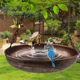 OUISJYER Hanging Bird Bath for Outside, 10" Metal Bird Bath Bowl with Chains & Hook Outdoor Hanging Birdbath for Tree, Gazebo, Patio, Balcony, Gift for Bird Lovers