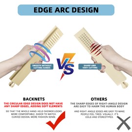 Backnets Solid Brass Handheld Shower Head Arc Design High Pressure Brushed Gold Hand Shower Wand with Adjustable Supply Elbow Wall Connector Shower Holder and 59″ Stainless Steel Hose Set