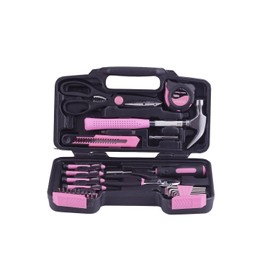 D-unique Tools 39 Piece Tool Kit, Pink Tool Box Set for DIY Home and Household Repairs, All Purpose Small Tool Kit with Essential Tools, Perfect Home Repair Tool Kit for College Students, Women, Men
