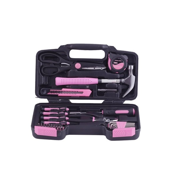 D-unique Tools 39 Piece Tool Kit, Pink Tool Box Set