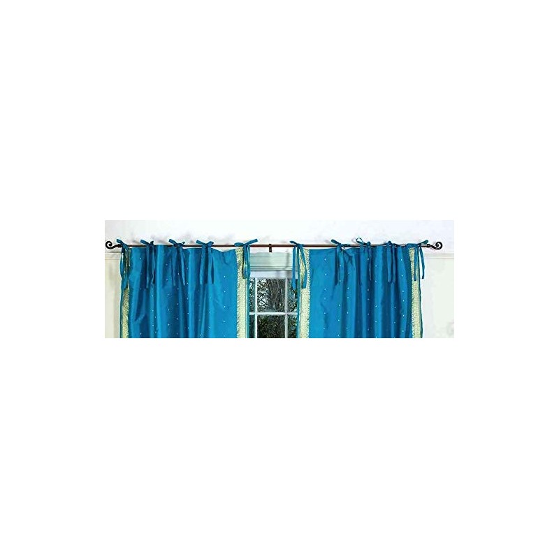 Indian Selections Turquoise Tie Top Sheer Sari Curtain/Drape/Panel - 43W