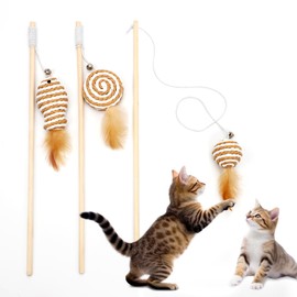 Goosheep 15.8inch 3Pack Interactive Cat Toy for Indoor Cats Teases for Bored Indoor Adult Cats to Chase and Exercise Solid Wood Bell Ball
