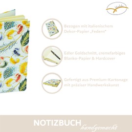 Rossi Handmade Notebook DIN A5 "Feather" from Italy with 160 Pages (Thread-Bound) Colourful Blank Book Unlined Ideal for Sketches & Notes - Book Suitable as a Diary, Sketchbook & Travel Book