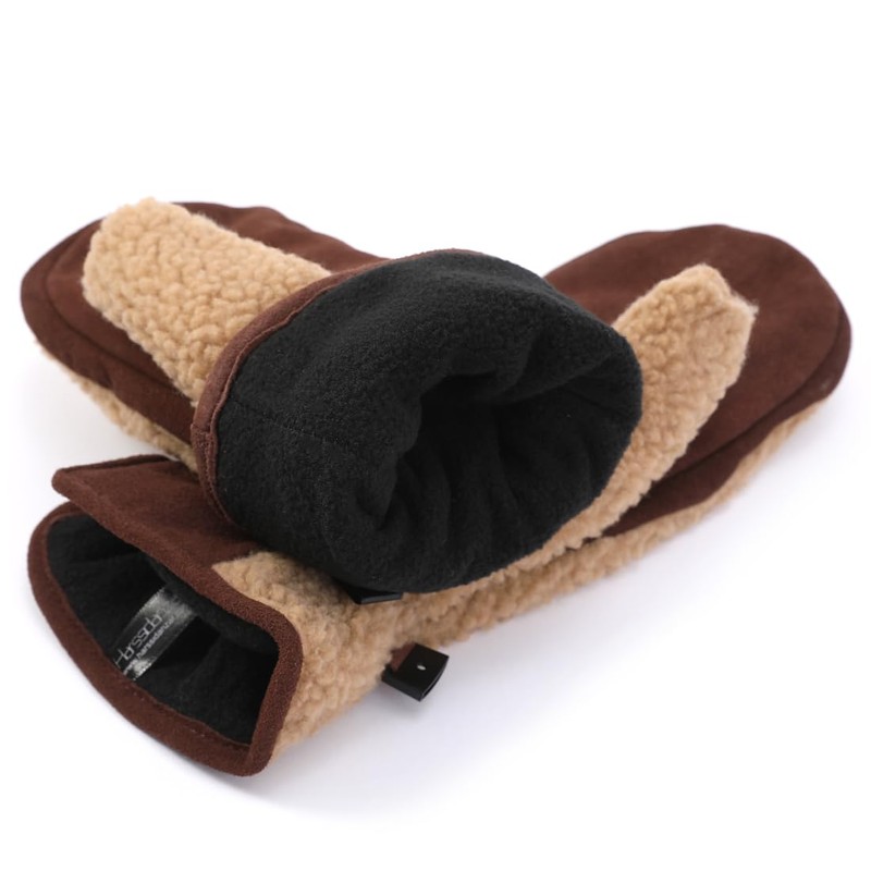 Harssidanzar Men's Sherpa Mitten Finger Liner Outdoor Mitt for Winter
