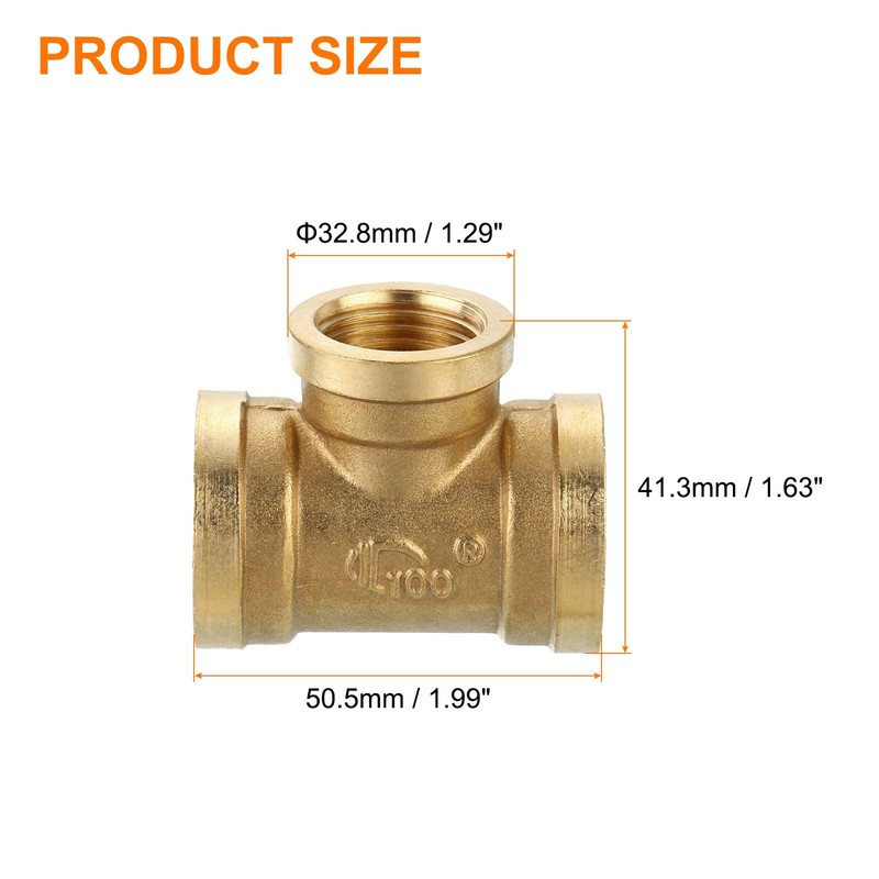 QUARKZMAN Brass Tee Pipe Fitting, 3/4" x 1/2" x 3/4"
