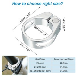 PATIKIL 34.9mm Cycles Bike Seat Post Clamp, Aluminum Alloy Seat Tube Clip Bike Quick Release Clamp for Mountain Bike Road Bike Gear Track Bike Folding Bike Silver