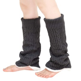 Leg Warmers, Boa Lining, Fleece Lining, Long, Cold Protection, Winter, Braided/Charcoal, Free Size