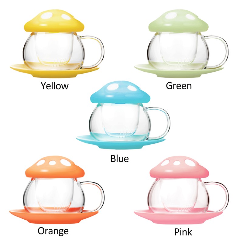 Cute Mushroom Shaped Teacup Ceramic Glass Filter Tea Cup Set