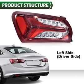 GRAND ORANGE LED Tail Light Compatible with Chevy Malibu 2019 2020 2021 2022 LH Driver Side Rear Lamps Tail Lights Assembly Rear Lights Red Clear lens Chrome Houning 84595944 GM2800262 GM2801262