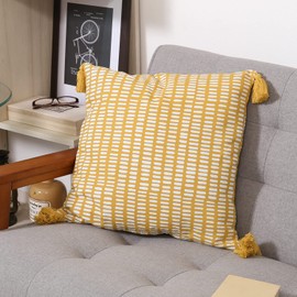 Fujiboeki 27897 Cushion Cover 100% Cotton 100% Cotton with Tassel Dot Pattern 18.7 x 18.7 inches (45 x 45 cm)