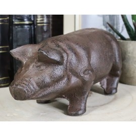 Ebros Gift Cast Iron Country Farmhouse Porky Swine Pig Decorative Collectible Sculpture Heirloom Vintage Rustic Paperweight 5.75" Long Hog Heavens Animal Farm Pigs Office Or Home Desk Figurine