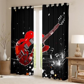 Castle Fairy Electric Guitar Window Curtains,Rock Music Curtain,Music Note Window Drapes for Kid Teens Boys Young Man,Modern Bedroom Decorative,Music Stave Curtain,42Wx63L