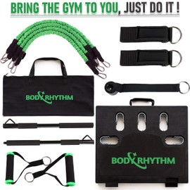 BODY RHYTHM Portable Home Gym Workout - Includes Heavy Resistance Bands, Resistance Bar, Pulleys and More - Full Body Workout Home Exercise Equipment to Build Muscle and Burn Fat