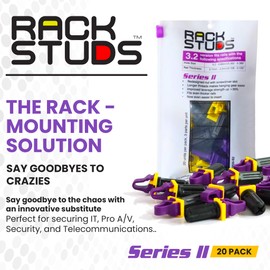 Rackstuds P20 Series II - Server Rack Screws 20-Pack | Cage Nut Replacement Purple 3.2mm/0.126" | A Faster, Easier Solution for Rack mounting Gear in 19" Racks with Square Punched Vertical Rails