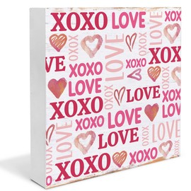 Romantic Love Wooden Sign Valentines Decor Valentines Day Decorations Home Decor for Desk Table Shelf 5 x 5 Inches