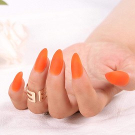 Sakytal Orange Stiletto Press on Nails Matte Long Fake Nails Acrylic Full Cover False Nails for Women and Girls (24Pcs)