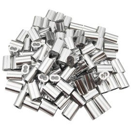 Sipery 100Pcs Aluminum Crimping Loop Sleeves Double Holes Cable Crimp Sleeves for 3mm 1/8 Inch Diameter Wire Rope and Cables