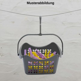 Engelland - 1 x White Peg Basket with 40 Pegs Red Hanging Basket with Handle and Hanging Hook PP Plastic L 24 x W 14.5 x H 13 cm