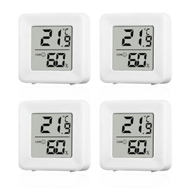Room Thermometer Hygrometer, 4pcs Mini Room Thermometer Accurate Indoor Digital Humidity Gauge with Temperature Humidity LCD Display and Face Lcons for Baby Home Office Nursery Comfort Garden