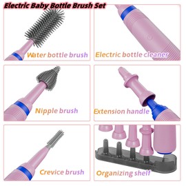 Electric Baby Bottle Brush Cleaner With Shelf,Electric Silicone Bottle Brush Set With Nipple/Straw Brush,Easy-Grip Silicone Leather Sheath,Rechargeable/Extendable/Waterproof Spinning Bottle Brush,Pink