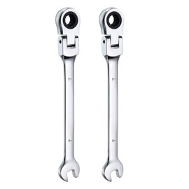 HARFINGTON 2pcs Flex-Head Ratcheting Wrench 7mm 180° Rotating Head Metric Ratchet Combination Wrenches 72-Teeth Chrome Vanadium Steel Open End Ratchet for Fasteners Nut Bolt