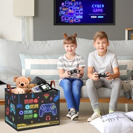 XHWZOF Gaming Laundry Basket ,Large Neon Color Gamer Room Decor for Boys,Collapsible Clothes Towel Toy Book Storage Bin for Dorm Nursery Bedroom,36L Kids Hamper Mothers Day Gift